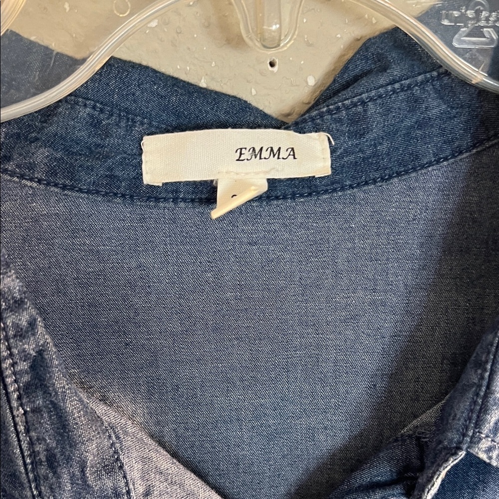 Simply Emma Blue Button-Up Ruffle Top - Picture 2 of 8